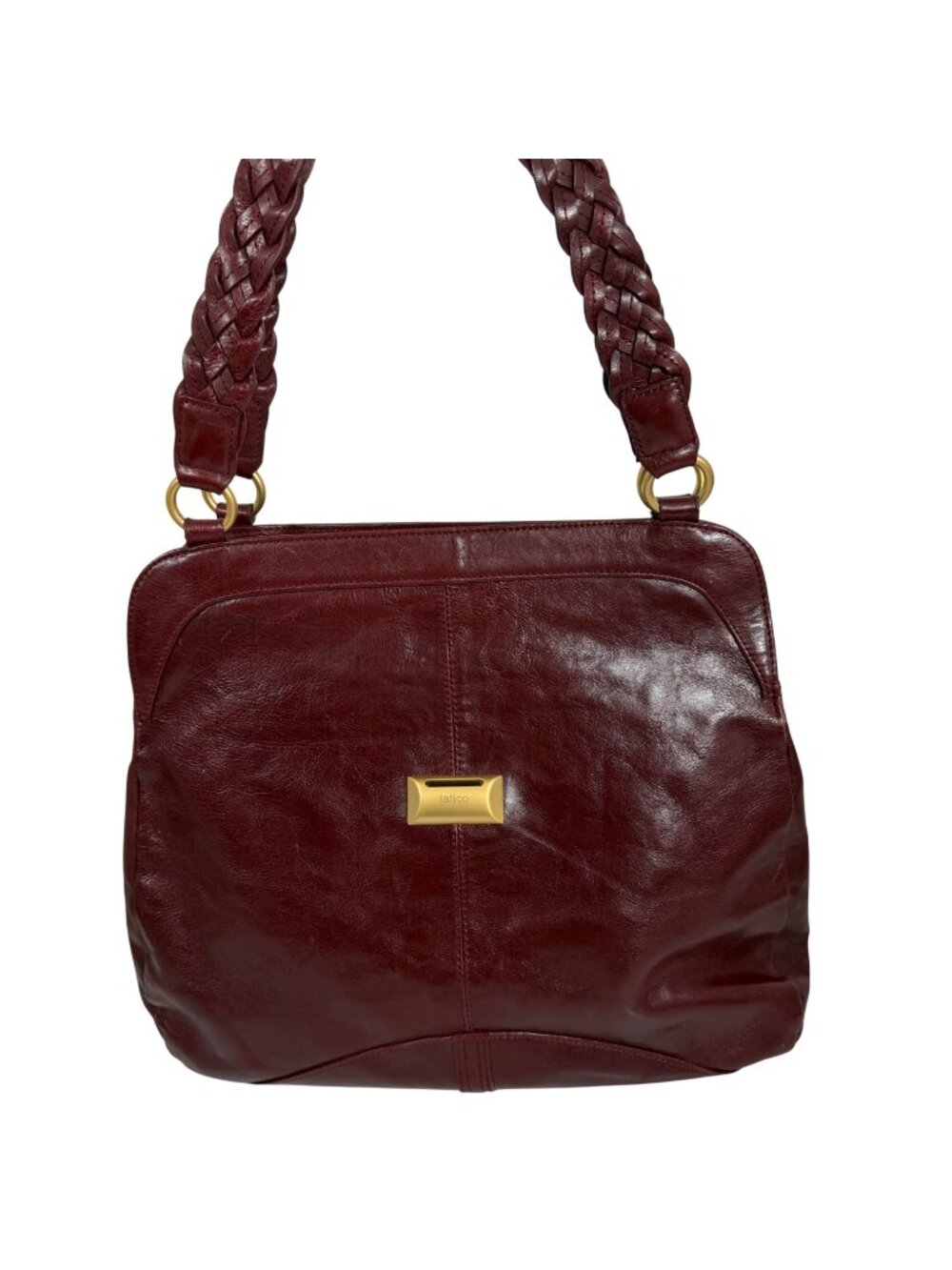 LATICO Oxblood Red Leather Shoulder Bag Tote Braided Leather Handles + Coin Drop